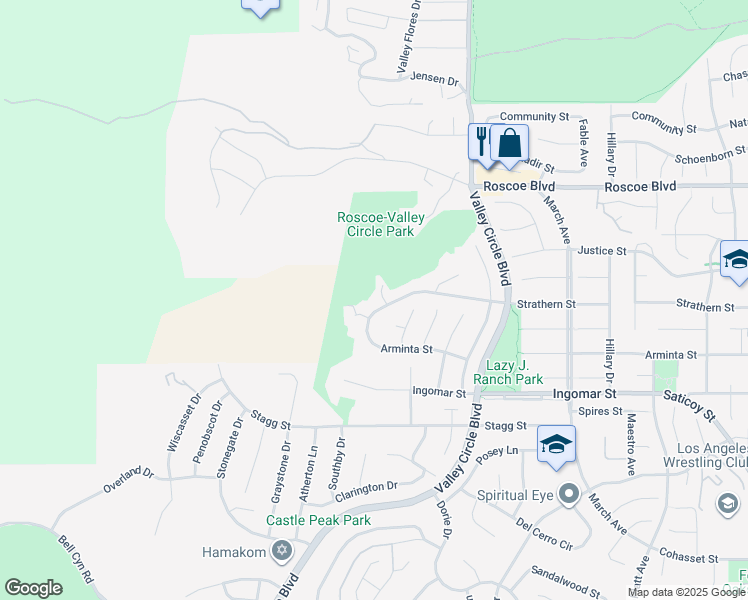 map of restaurants, bars, coffee shops, grocery stores, and more near 8009 Crothers Court in Los Angeles