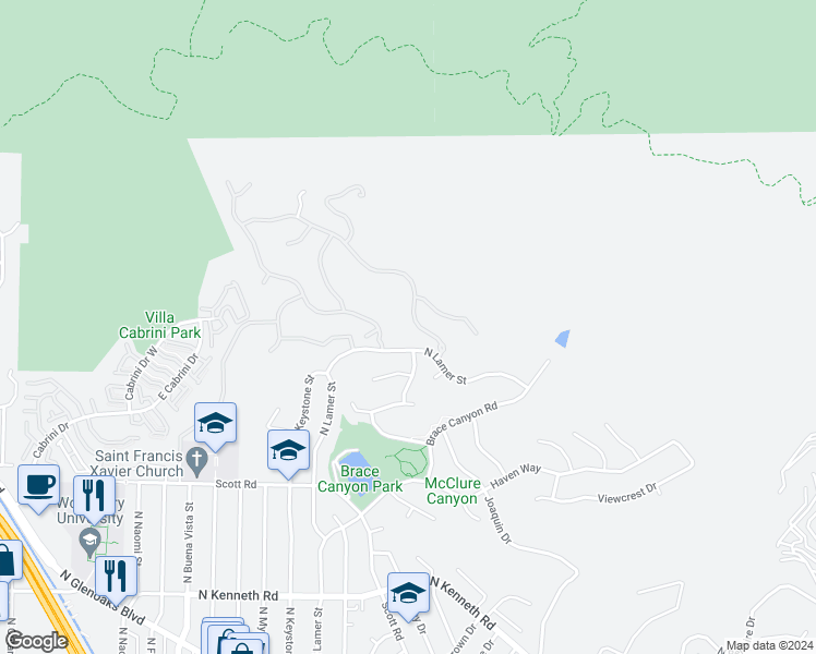 map of restaurants, bars, coffee shops, grocery stores, and more near 3309 Wedgewood Lane in Burbank