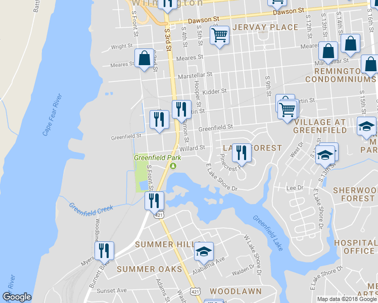 map of restaurants, bars, coffee shops, grocery stores, and more near 316 Willard Street in Wilmington