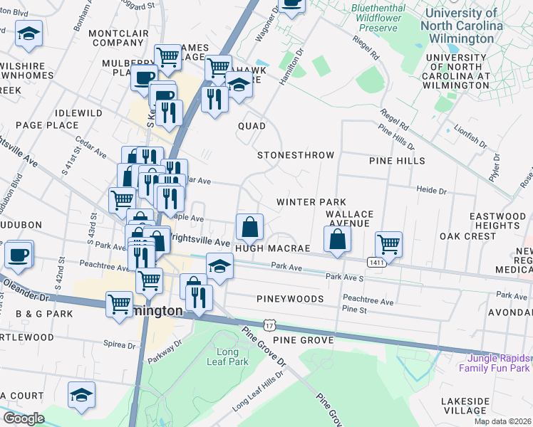 map of restaurants, bars, coffee shops, grocery stores, and more near 310 Brickle Avenue in Wilmington