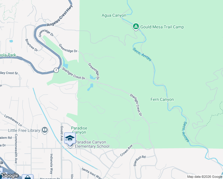 map of restaurants, bars, coffee shops, grocery stores, and more near 614 Starlight Crest Drive in La Cañada Flintridge