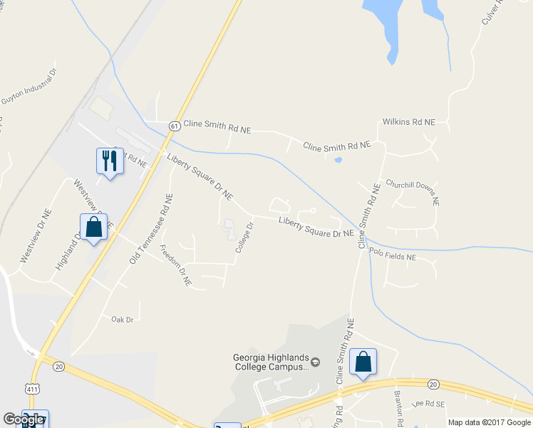 map of restaurants, bars, coffee shops, grocery stores, and more near 84 Eagle Glen Drive Northeast in Cartersville