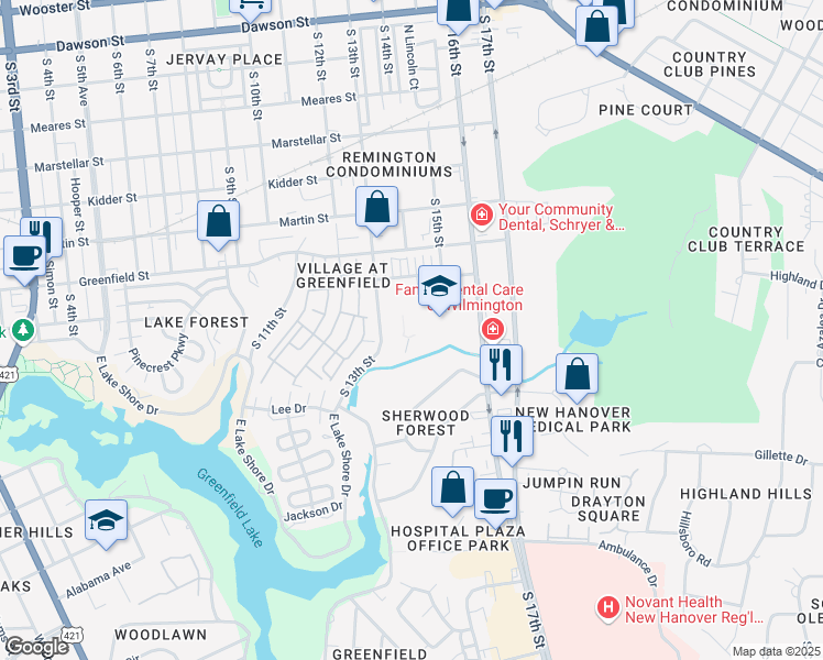 map of restaurants, bars, coffee shops, grocery stores, and more near 1805 South 13th Street in Wilmington