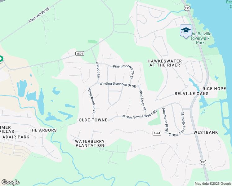 map of restaurants, bars, coffee shops, grocery stores, and more near 709 Oak Branches Close Southeast in Leland