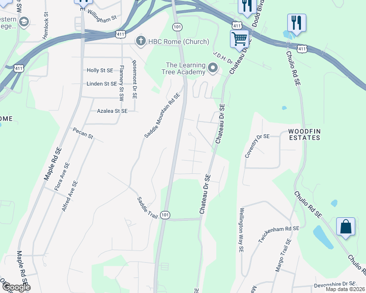 map of restaurants, bars, coffee shops, grocery stores, and more near 8 Triple Crown Court Southeast in Rome