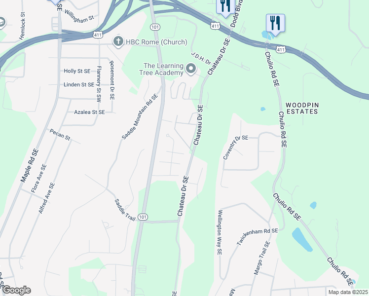 map of restaurants, bars, coffee shops, grocery stores, and more near 5 Preakness Court Southeast in Rome
