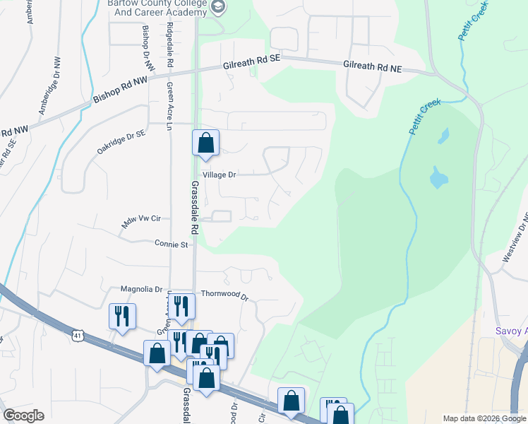 map of restaurants, bars, coffee shops, grocery stores, and more near 34 Hampton Drive in Cartersville