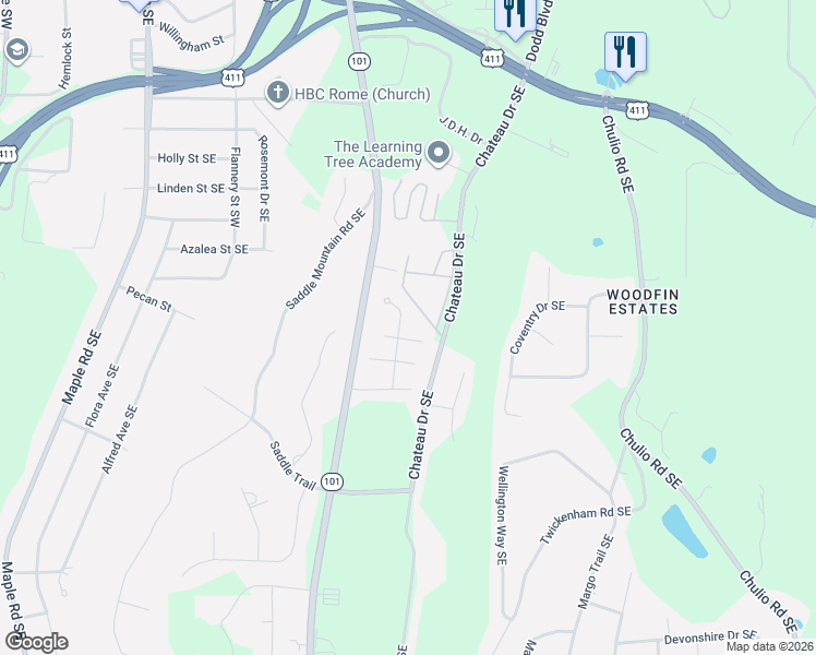 map of restaurants, bars, coffee shops, grocery stores, and more near 5 Preakness Court Southeast in Rome