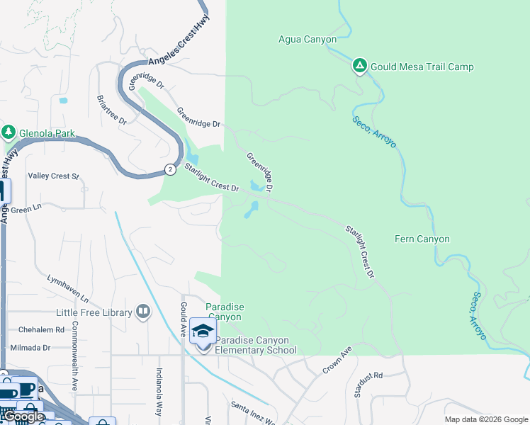 map of restaurants, bars, coffee shops, grocery stores, and more near 5645 Burning Tree Drive in La Cañada Flintridge