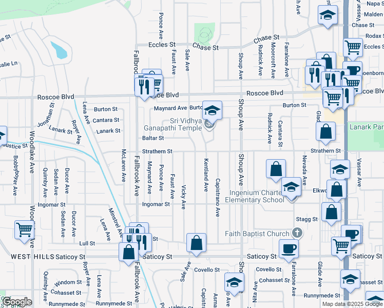 map of restaurants, bars, coffee shops, grocery stores, and more near 7957 Sale Avenue in Los Angeles