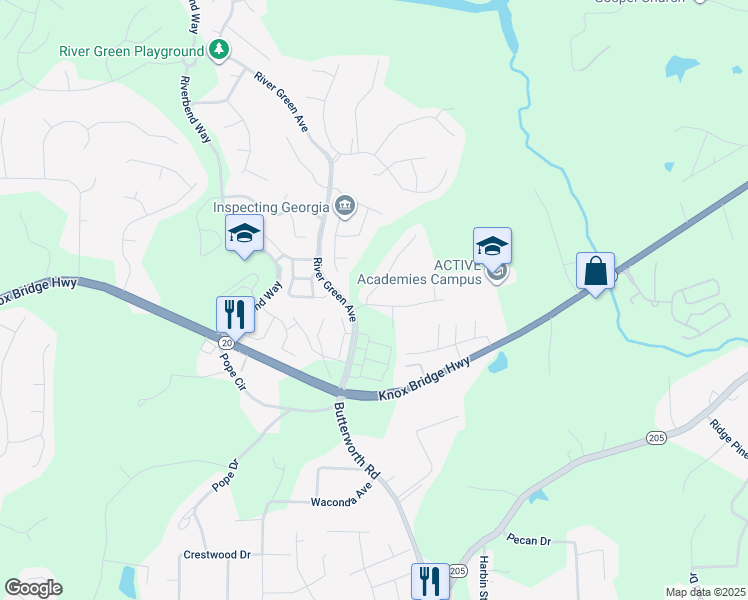 map of restaurants, bars, coffee shops, grocery stores, and more near 100 Academy Lane in Canton