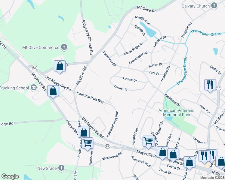 map of restaurants, bars, coffee shops, grocery stores, and more near 327 Lewis Circle in Commerce