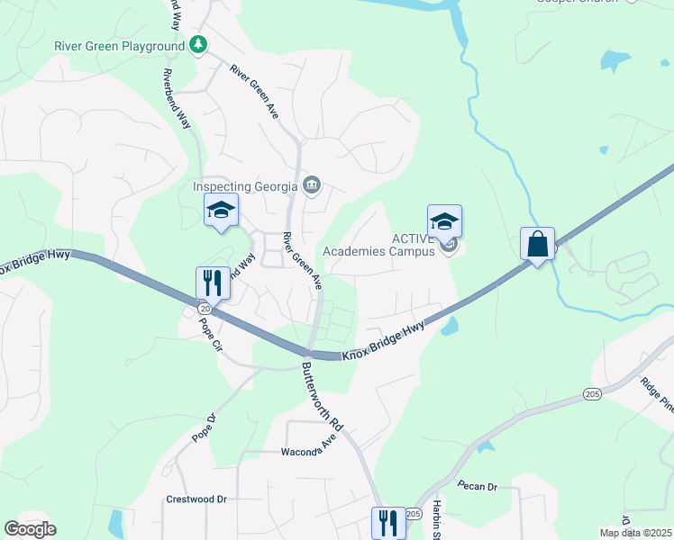 map of restaurants, bars, coffee shops, grocery stores, and more near 100 Academy Lane in Canton