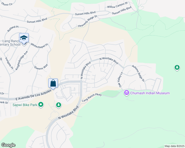 map of restaurants, bars, coffee shops, grocery stores, and more near Unnamed Road in Thousand Oaks