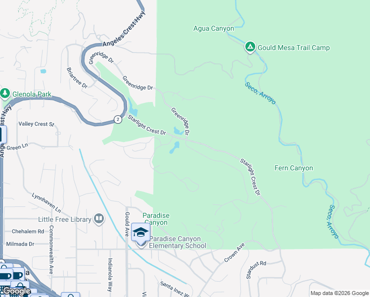 map of restaurants, bars, coffee shops, grocery stores, and more near 5645 Burning Tree Drive in La Cañada Flintridge