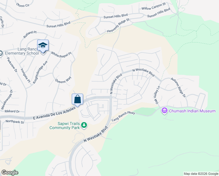 map of restaurants, bars, coffee shops, grocery stores, and more near 2893 Limestone Drive in Thousand Oaks