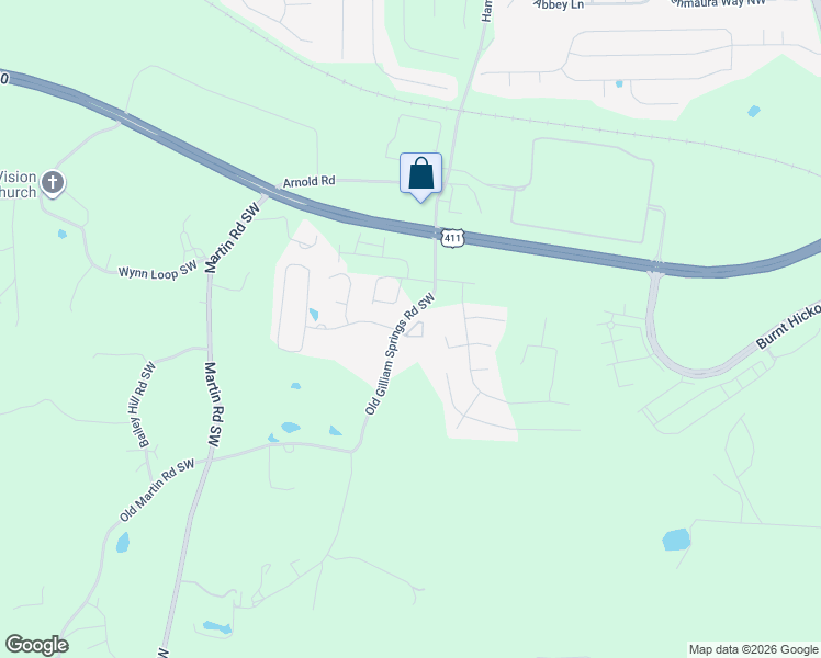 map of restaurants, bars, coffee shops, grocery stores, and more near 10 Gilliam Crossing in Cartersville