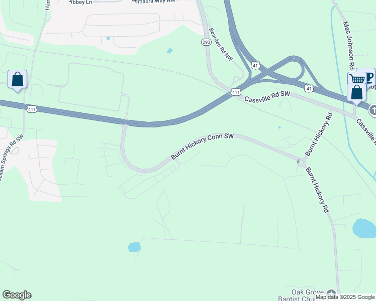 map of restaurants, bars, coffee shops, grocery stores, and more near 50 Widgeon Way Southwest in Cartersville