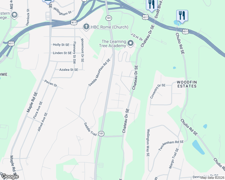 map of restaurants, bars, coffee shops, grocery stores, and more near 8 Triple Crown Court Southeast in Rome