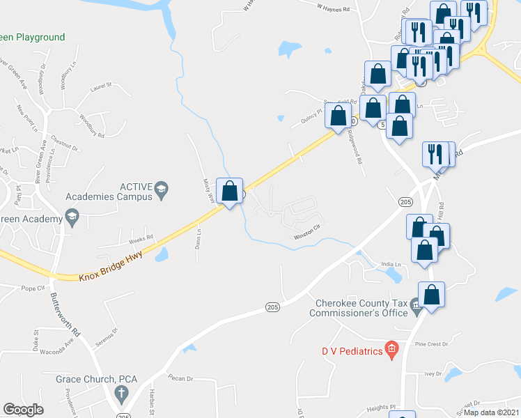 map of restaurants, bars, coffee shops, grocery stores, and more near 184 Ridgemont Road in Canton