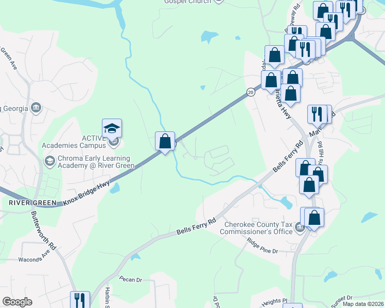 map of restaurants, bars, coffee shops, grocery stores, and more near 222 Ranier Court in Canton