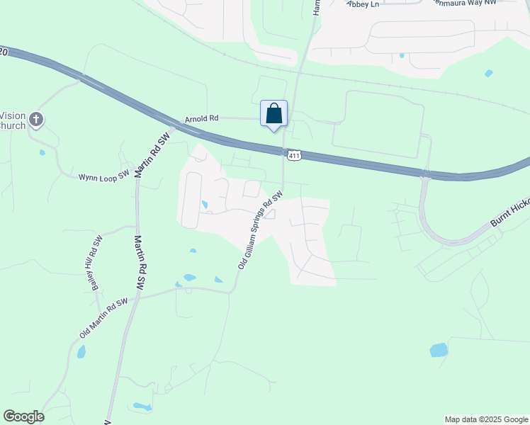 map of restaurants, bars, coffee shops, grocery stores, and more near 10 Gilliam Crossing in Cartersville