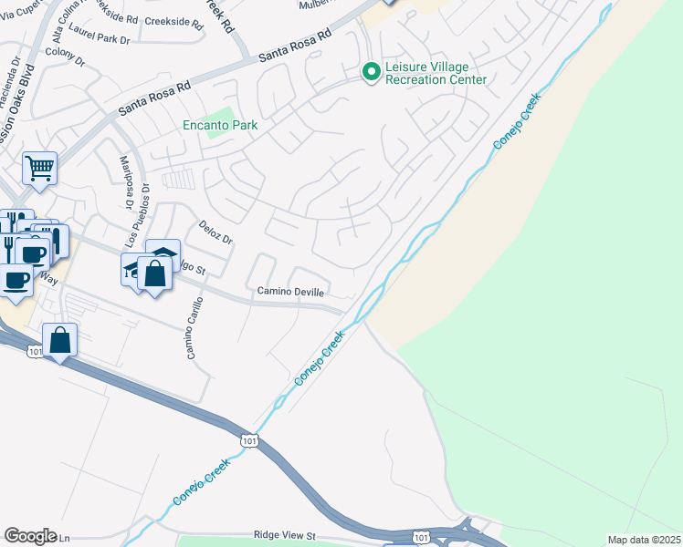 map of restaurants, bars, coffee shops, grocery stores, and more near 20146 Village 20 in Camarillo
