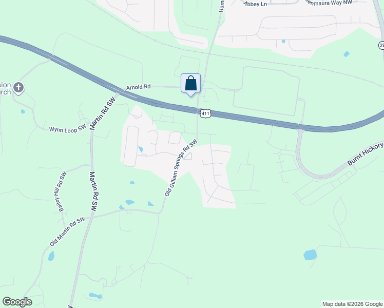 map of restaurants, bars, coffee shops, grocery stores, and more near 40 Gilliam Crossing in Cartersville