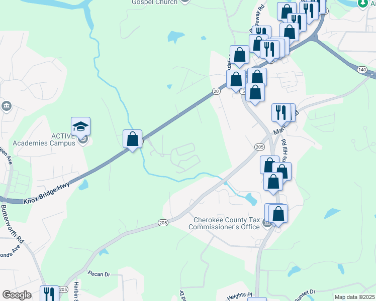 map of restaurants, bars, coffee shops, grocery stores, and more near 540 Broughton Drive in Canton