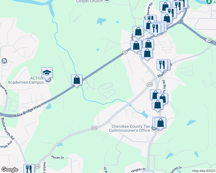 map of restaurants, bars, coffee shops, grocery stores, and more near 542 Broughton Drive in Canton