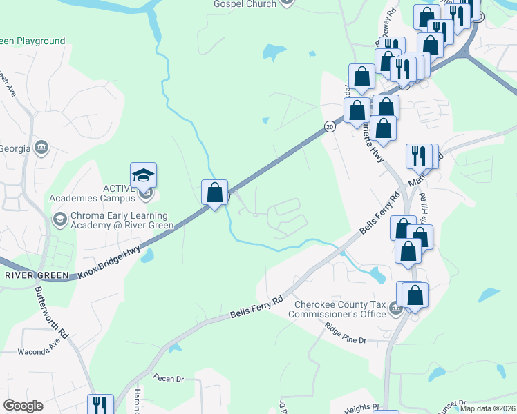 map of restaurants, bars, coffee shops, grocery stores, and more near 222 Ranier Court in Canton