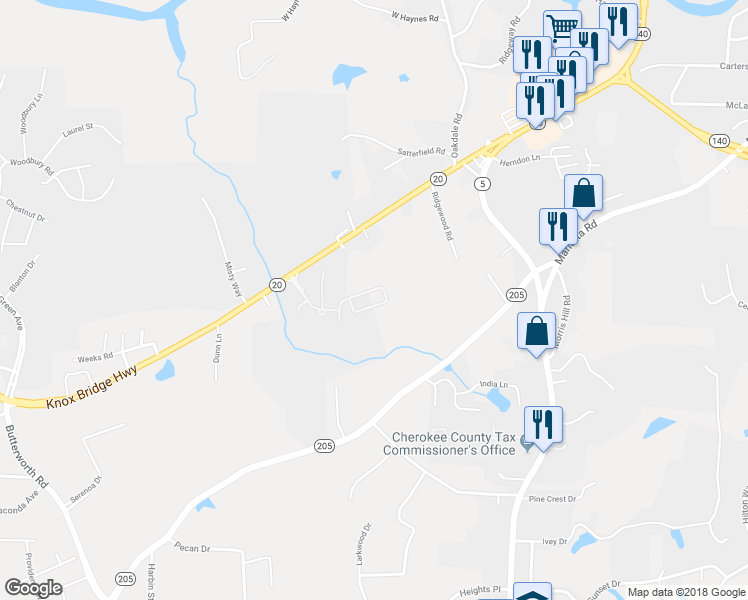 map of restaurants, bars, coffee shops, grocery stores, and more near 542 Broughton Drive in Canton
