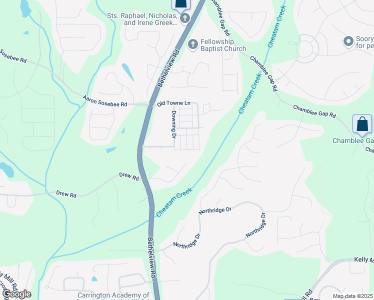 map of restaurants, bars, coffee shops, grocery stores, and more near 3834 Stagecoach Lane in Cumming