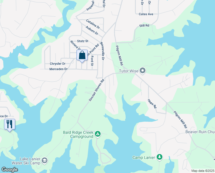 map of restaurants, bars, coffee shops, grocery stores, and more near 3550 Beaver Cove Road in Cumming