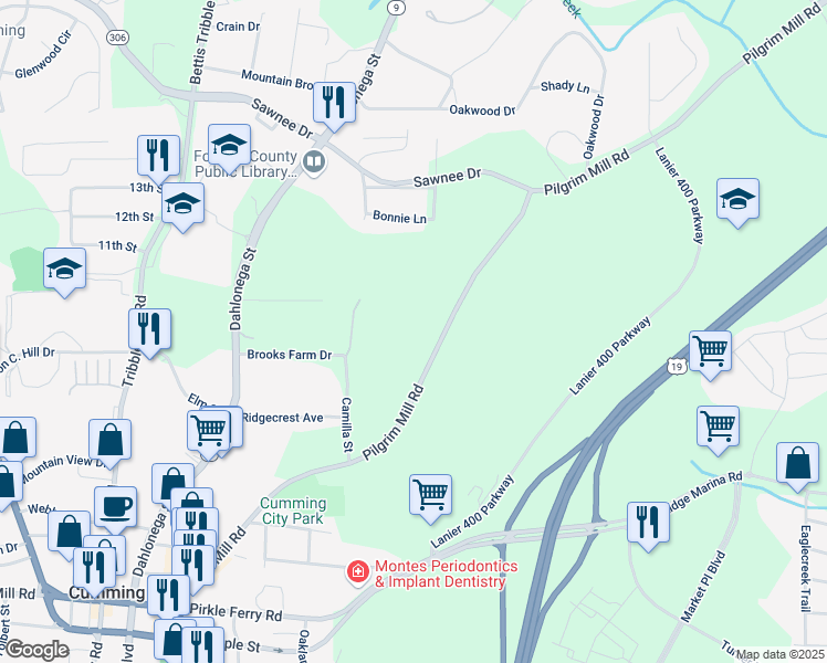 map of restaurants, bars, coffee shops, grocery stores, and more near in Cumming