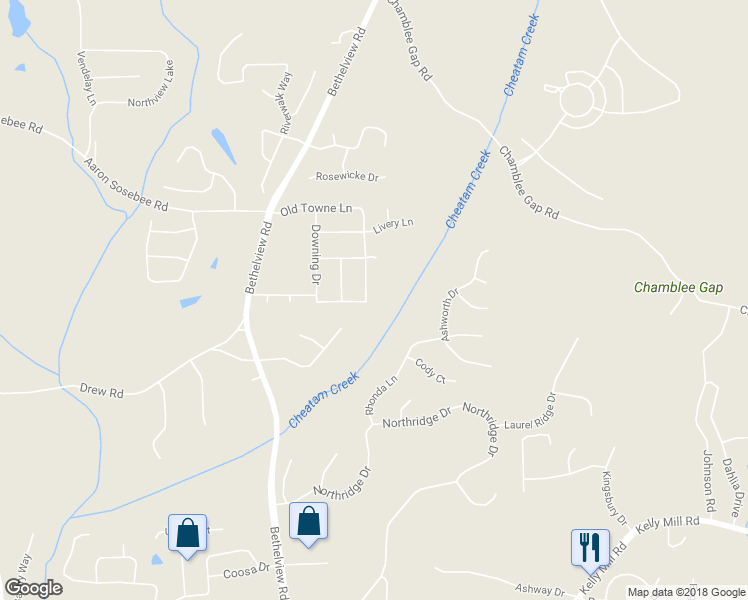 map of restaurants, bars, coffee shops, grocery stores, and more near 3745 Old Towne Lane in Cumming