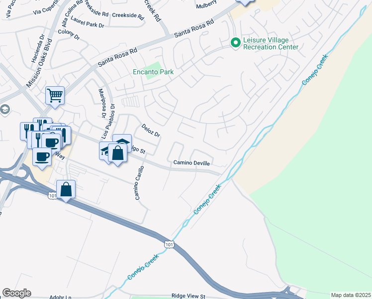 map of restaurants, bars, coffee shops, grocery stores, and more near 5419 Camino Compadre in Camarillo