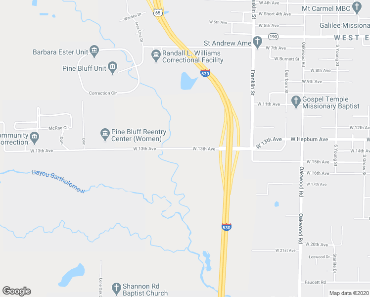 map of restaurants, bars, coffee shops, grocery stores, and more near 6303 West 13th Avenue in Pine Bluff