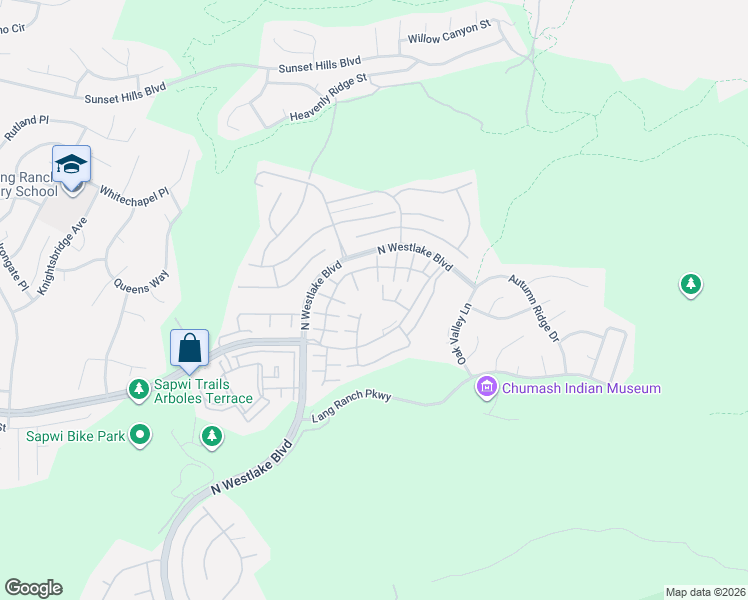 map of restaurants, bars, coffee shops, grocery stores, and more near 2876 Capella Way in Thousand Oaks