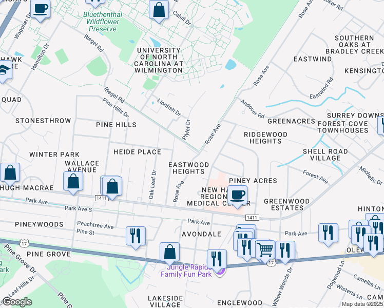 map of restaurants, bars, coffee shops, grocery stores, and more near 230 Rose Avenue in Wilmington