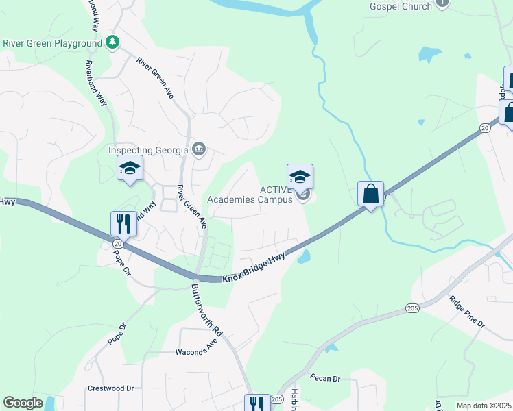 map of restaurants, bars, coffee shops, grocery stores, and more near 409 Retreat Lane in Canton