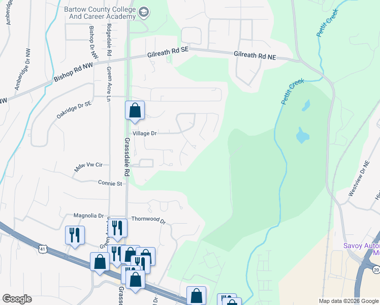 map of restaurants, bars, coffee shops, grocery stores, and more near 19 Haley Place in Cartersville