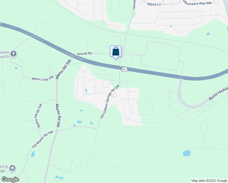 map of restaurants, bars, coffee shops, grocery stores, and more near 74 Gilliam Crossing in Cartersville