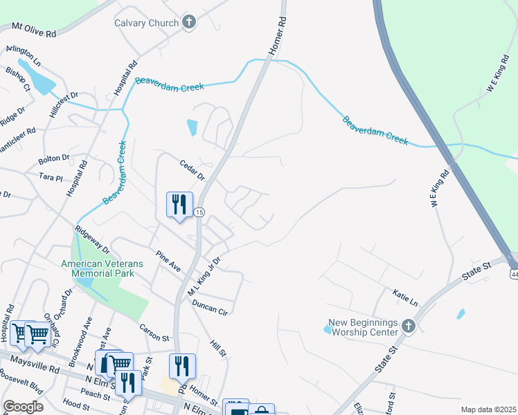 map of restaurants, bars, coffee shops, grocery stores, and more near 400 Old Colony Place in Commerce