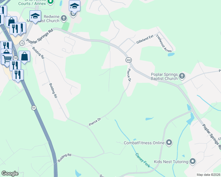 map of restaurants, bars, coffee shops, grocery stores, and more near 3479 Bell Road in Gainesville