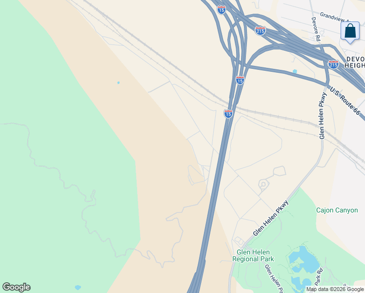 map of restaurants, bars, coffee shops, grocery stores, and more near 2150 Glen Helen Road in San Bernardino