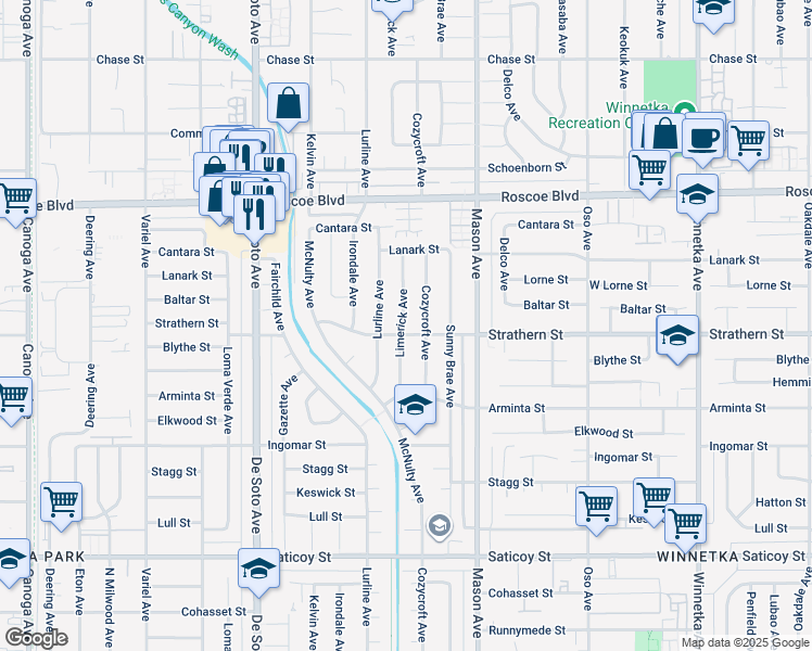 map of restaurants, bars, coffee shops, grocery stores, and more near 8006 Limerick Avenue in Los Angeles