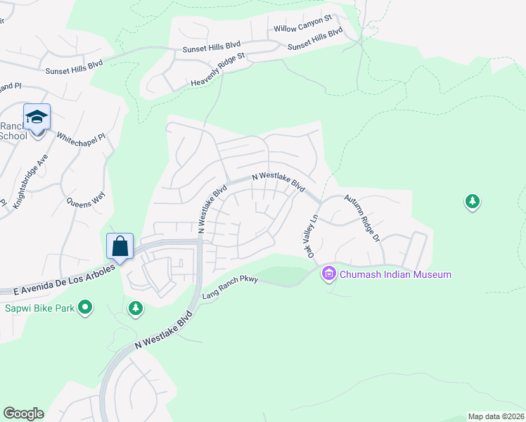 map of restaurants, bars, coffee shops, grocery stores, and more near 3127 La Casa Court in Thousand Oaks