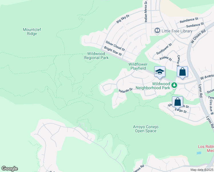map of restaurants, bars, coffee shops, grocery stores, and more near 2667 San Miguel Circle in Thousand Oaks