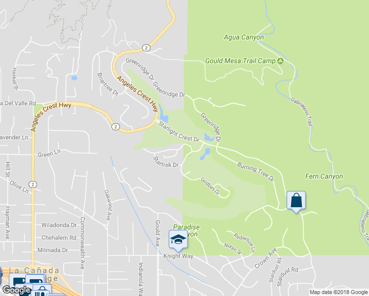 map of restaurants, bars, coffee shops, grocery stores, and more near 722 Starlight Heights Drive in La Cañada Flintridge